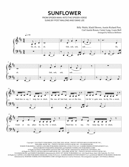 Sunflower Piano Vocal Sheet Music