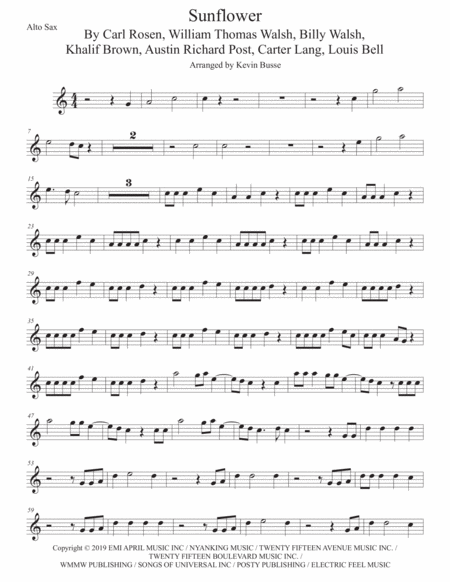 Sunflower Spider Man Into The Spider Verse Alto Sax Easy Key Of C Sheet Music