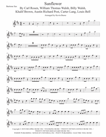 Sunflower Spider Man Into The Spider Verse Bari Sax Sheet Music