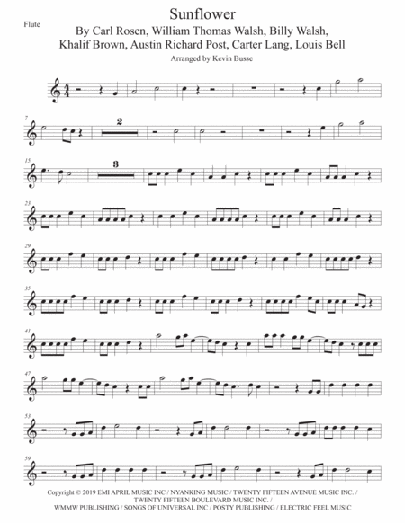 Sunflower Spider Man Into The Spider Verse Flute Easy Key Of C Sheet Music