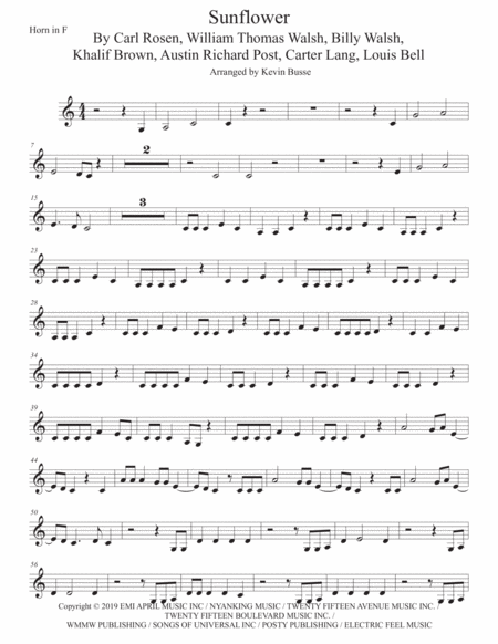 Sunflower Spider Man Into The Spider Verse Horn In F Easy Key Of C Sheet Music