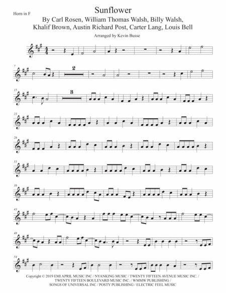 Sunflower Spider Man Into The Spider Verse Horn In F Original Key Sheet Music