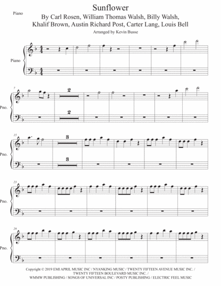 Free Sheet Music Sunflower Spider Man Into The Spider Verse Piano