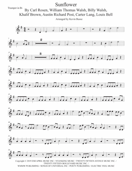 Sunflower Spider Man Into The Spider Verse Trumpet Sheet Music