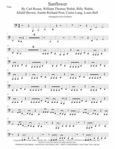 Free Sheet Music Sunflower Spider Man Into The Spider Verse Tuba Easy Key Of C