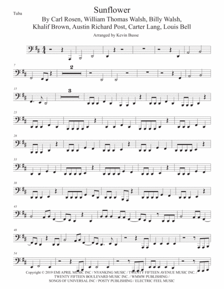 Sunflower Spider Man Into The Spider Verse Tuba Original Key Sheet Music