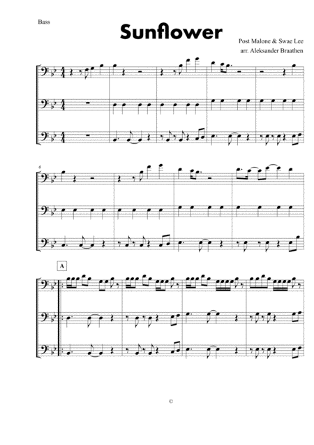 Free Sheet Music Sunflower Trio Bass Clef