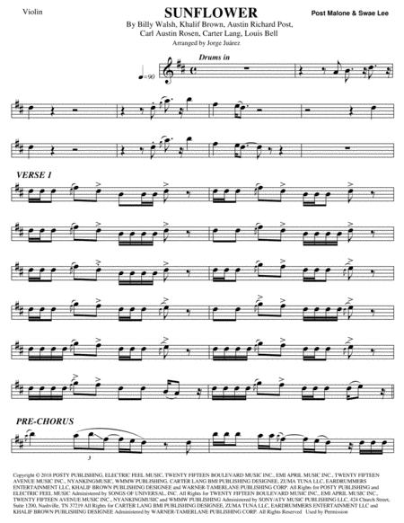 Free Sheet Music Sunflower Violin