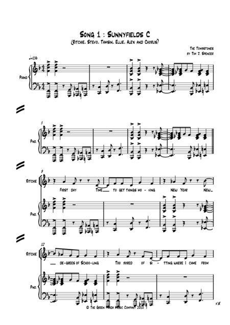 Free Sheet Music Sunnyfields C From The Musical The Tombstones Song 1