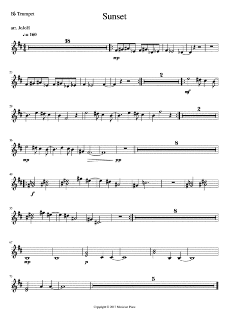 Free Sheet Music Sunset Bb Trumpet