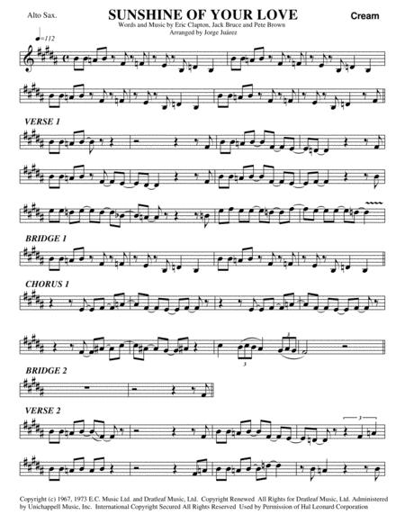 Sunshine Of Your Love Alto Sax Sheet Music