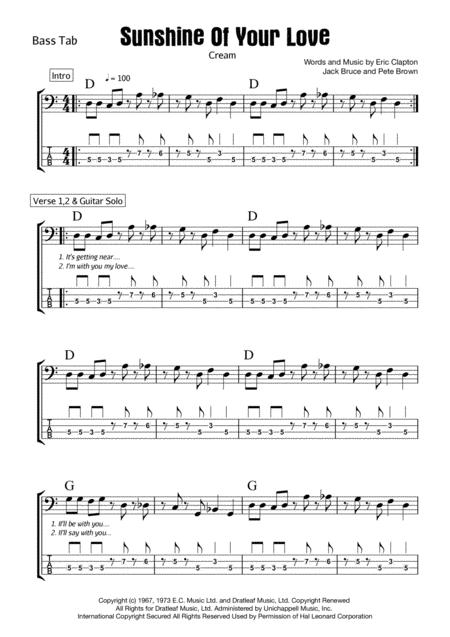 Sunshine Of Your Love Bass Tab Sheet Music