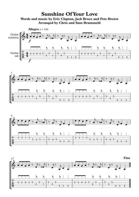 Sunshine Of Your Love Easy Guitar With Tab Sheet Music