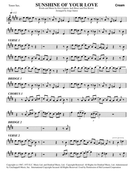 Free Sheet Music Sunshine Of Your Love Tenor Sax