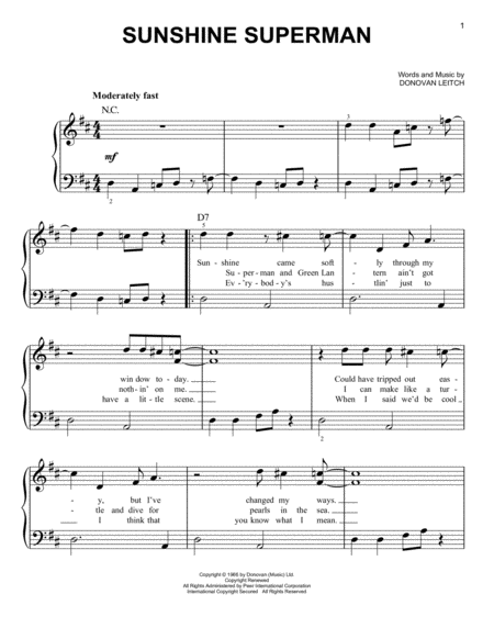 Free Sheet Music Sunshine Superman