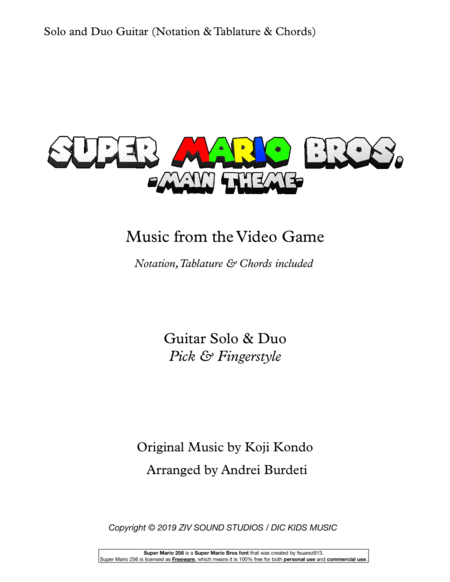 Super Mario Bros Main Theme Easy Solo And Duo Guitar Sheet Music