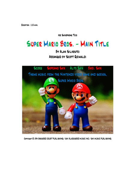 Super Mario Bros Main Title For Saxophone Trio Sheet Music