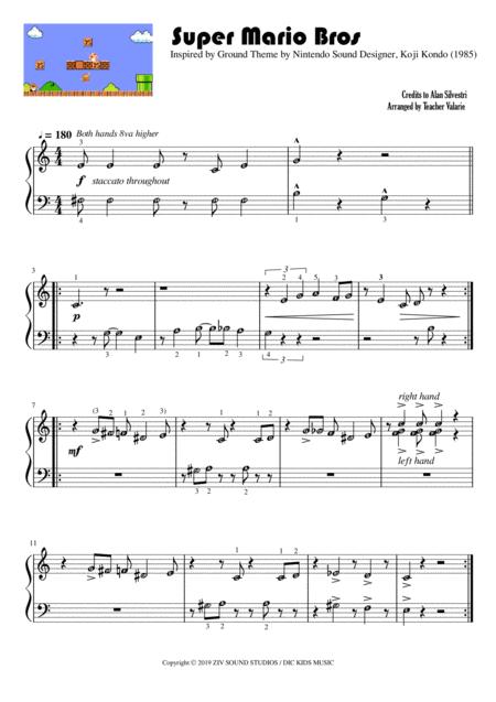 Free Sheet Music Super Mario Bros Part 1 With Note Names And Finger Numbers Easy Elementary