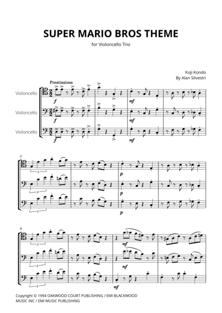 Super Mario Bros Theme For Violoncello Trio Sheet Music