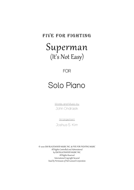 Superman Its Not Easy For Piano Solo With Full Lyrics Sheet Music