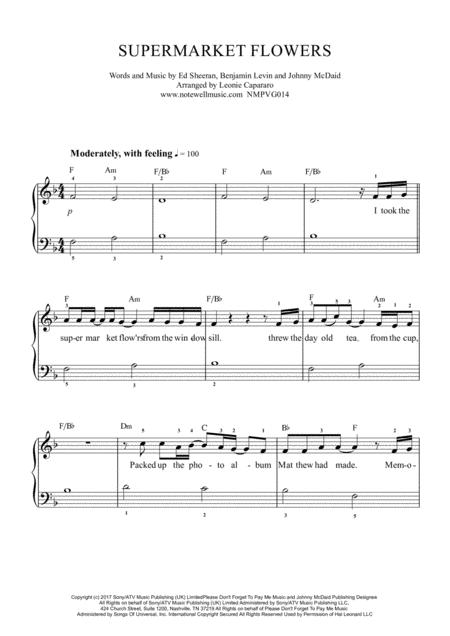 Supermarket Flowers Ez Piano F Major Sheet Music