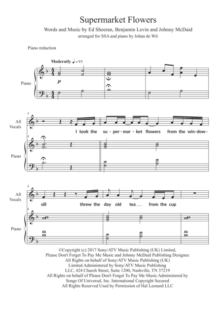 Free Sheet Music Supermarket Flowers For Ssa Piano And Strings