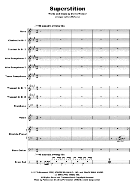 Free Sheet Music Superstition By Stevie Wonder Simple And Flexible Arrangement For Band With Vocal