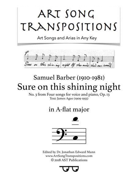 Sure On This Shining Night Op 13 No 3 A Flat Major Bass Clef Sheet Music