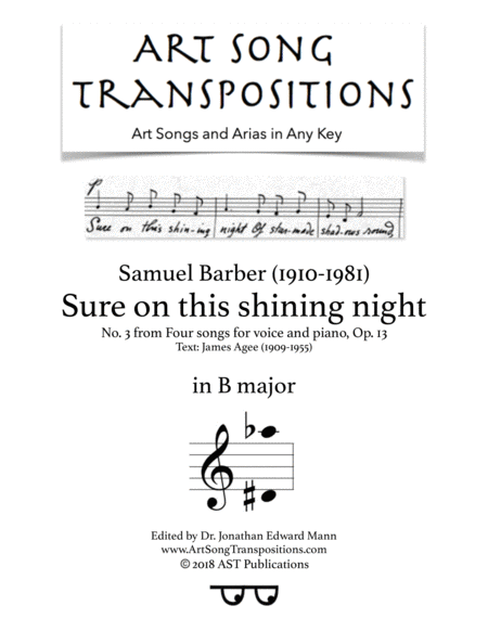 Sure On This Shining Night Op 13 No 3 B Major Sheet Music