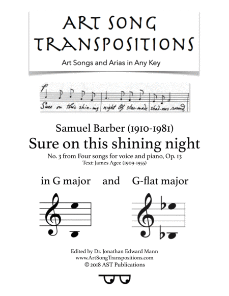 Free Sheet Music Sure On This Shining Night Op 13 No 3 In 2 Low Keys G And G Flat Major