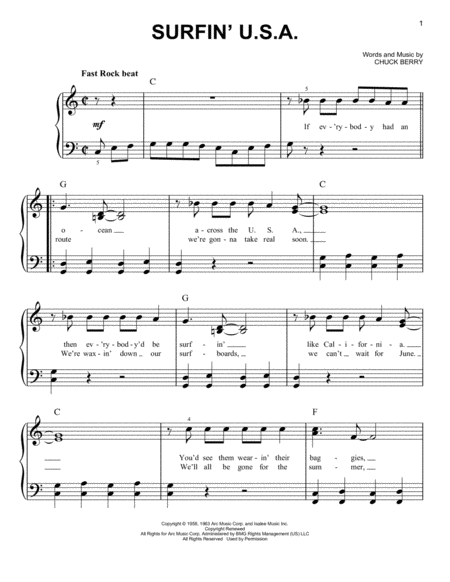 Free Sheet Music Surfin Us A