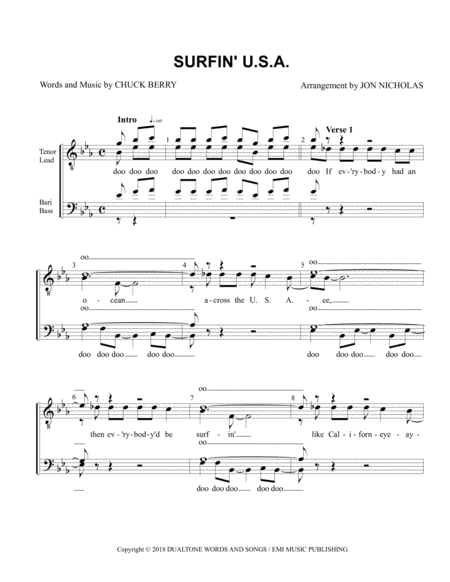 Free Sheet Music Surfin Usa