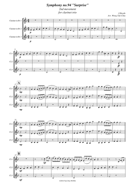 Surprise Symphony For Clarinet Trio Sheet Music