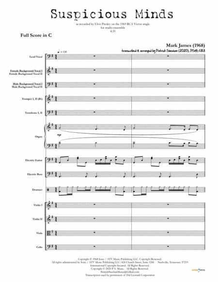 Suspicious Minds Elvis Full Score Set Of Parts Sheet Music