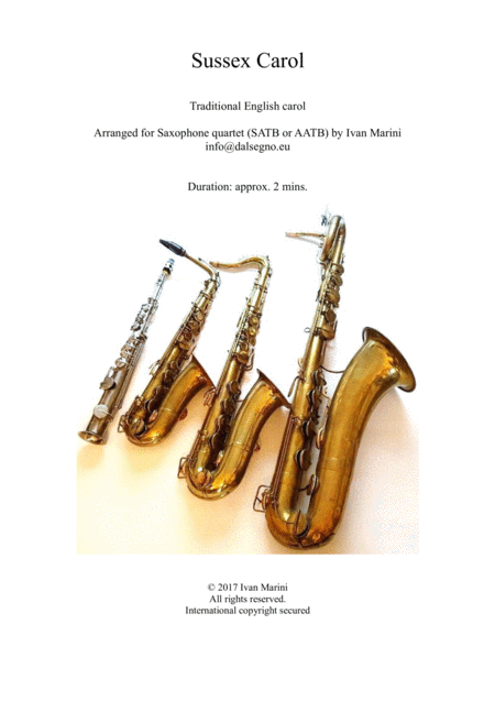 Sussex Carol Saxophone Quartet Sheet Music