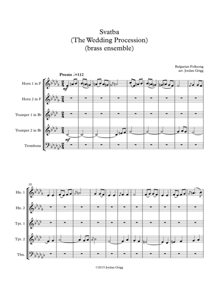 Svatba The Wedding Procession Brass Ensemble Sheet Music