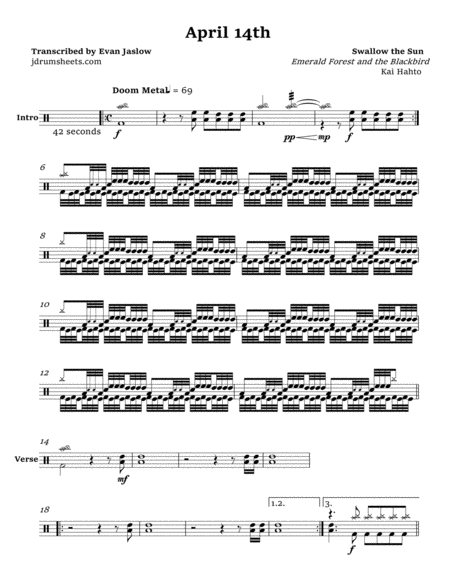 Free Sheet Music Swallow The Sun April 14th