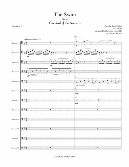 Swan From Carnival Of The Animals Sheet Music