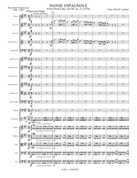 Swan Lake Danse Espagnole Orch Extra Score Sheet Music