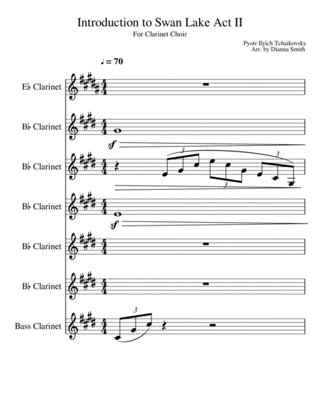 Swan Lake Introduction To Act Ii For Clarinet Choir Sheet Music