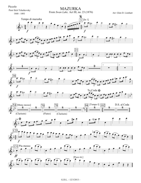 Swan Lake Mazurka Band Sheet Music