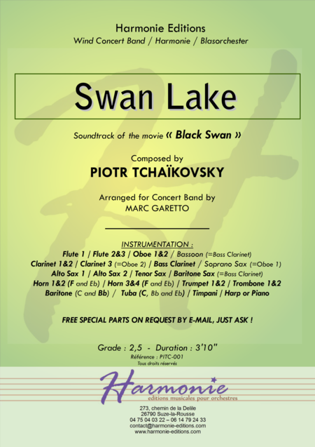 Swan Lake Scene Le Lac Des Cygnes Piotr Ilitch Tchakovski Black Swan For Concert Band Sheet Music