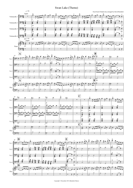 Free Sheet Music Swan Lake Theme For Cello Quartet