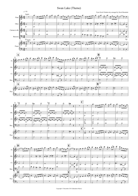 Swan Lake Theme For Wind Quartet Sheet Music