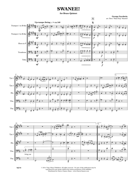 Swanee For Brass Quintet Sheet Music