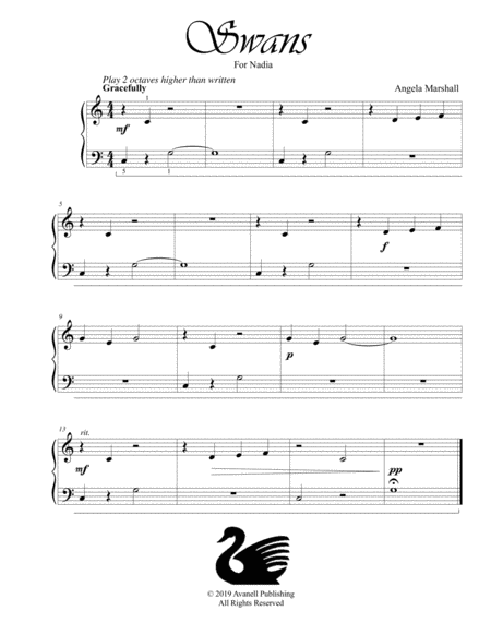 Swans Very Easy Piano Solo Sheet Music