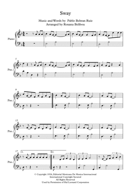 Free Sheet Music Sway Quien Sera By Michael Buble Easy Piano