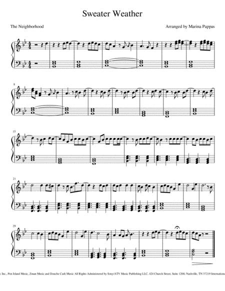 Sweater Weather Easy Piano Sheet Music