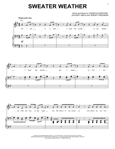 Sweater Weather Sheet Music