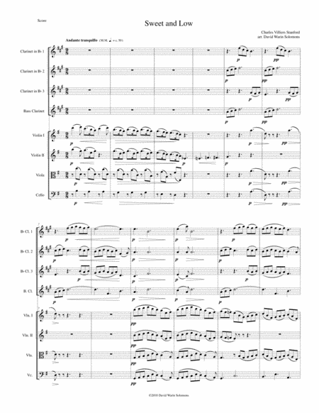 Free Sheet Music Sweet And Low Stanfords Setting Arranged For Clarinet Quartet And String Quartet